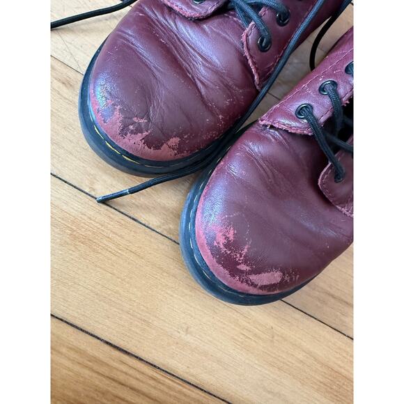 Dr Martens cherry red distressed combat boots - Picture 3 of 7